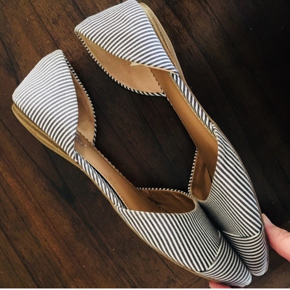 Blue/White Nautical Striped D’Orsay Flats - Picture 3 of 6